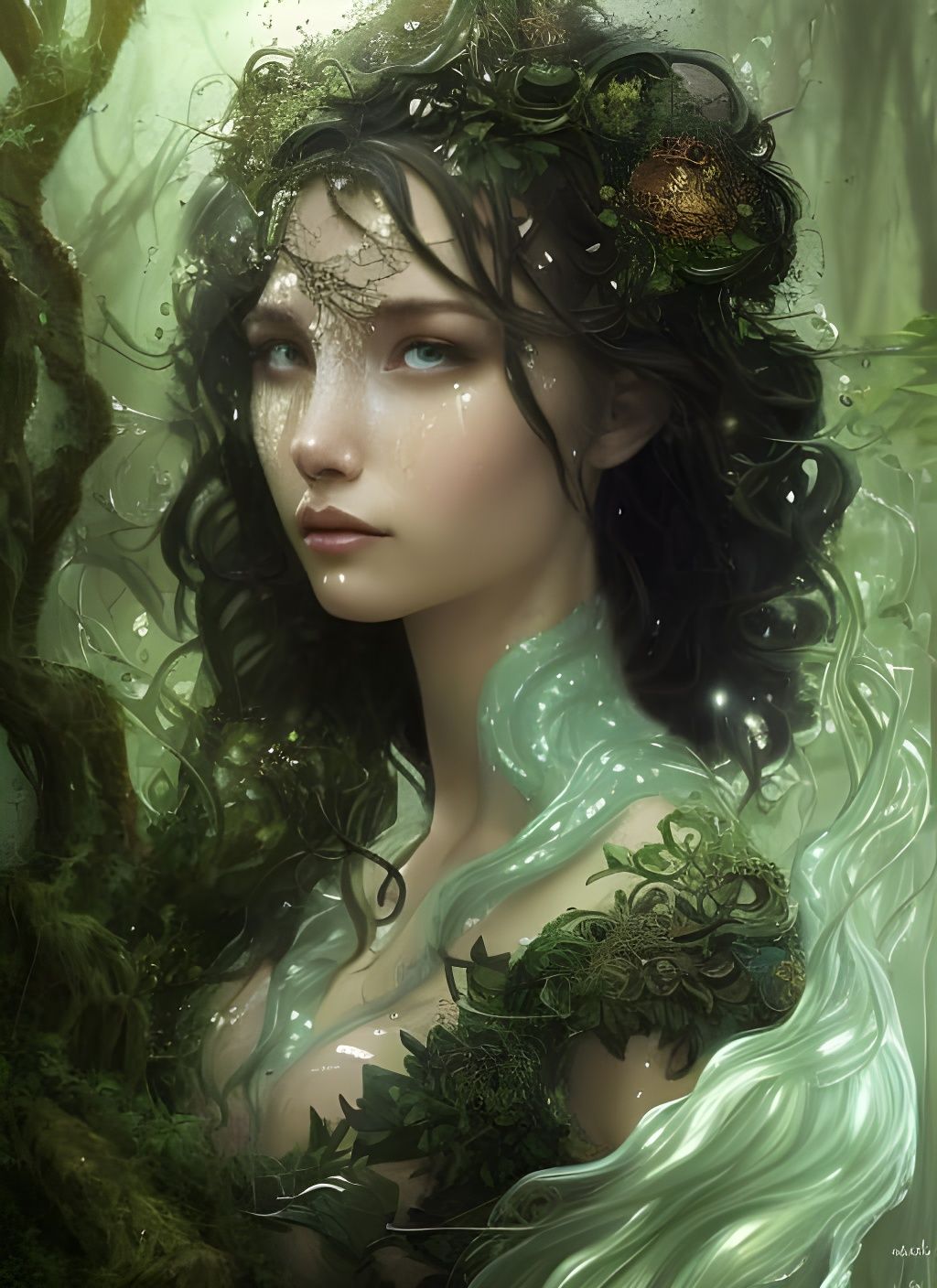 Forest Dryad Portrait in Digital Painting Style