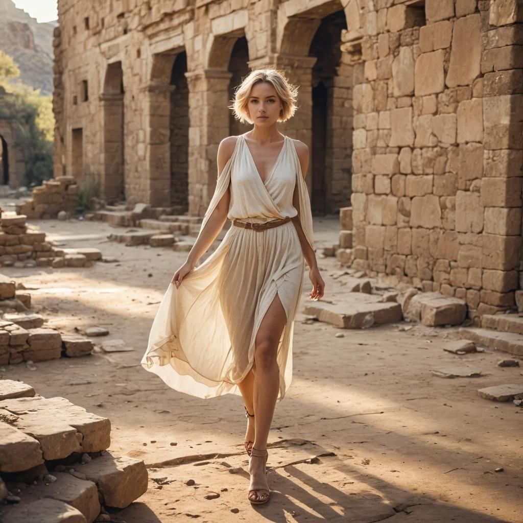 Stylish Woman in Ancient Ruins: Painterly Photography