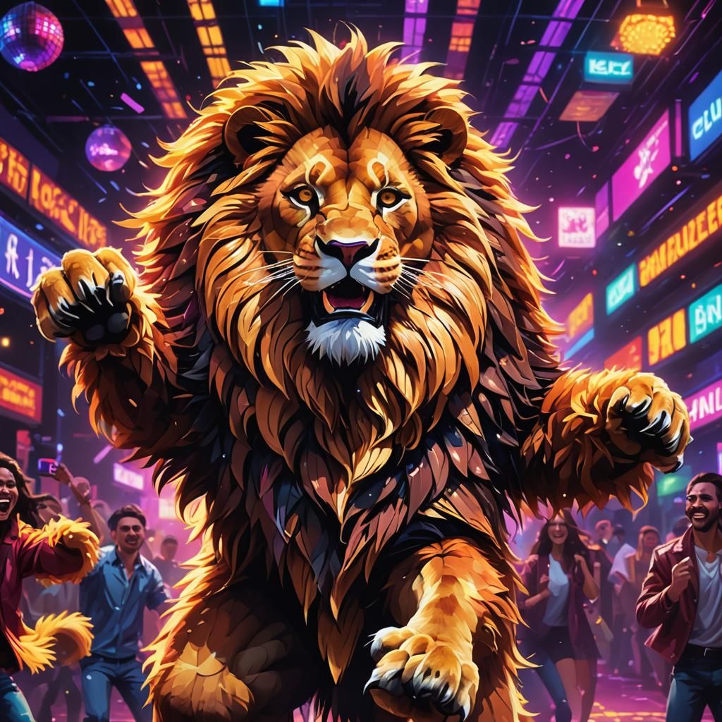 Anthro Lion Dancing in Pixel Art Nightclub