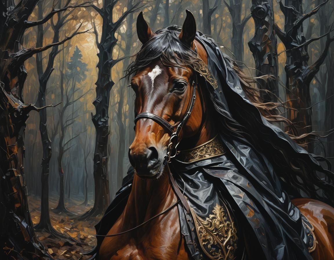 Gothic Equestrian Portrait in Oil with Impasto Brushstrokes