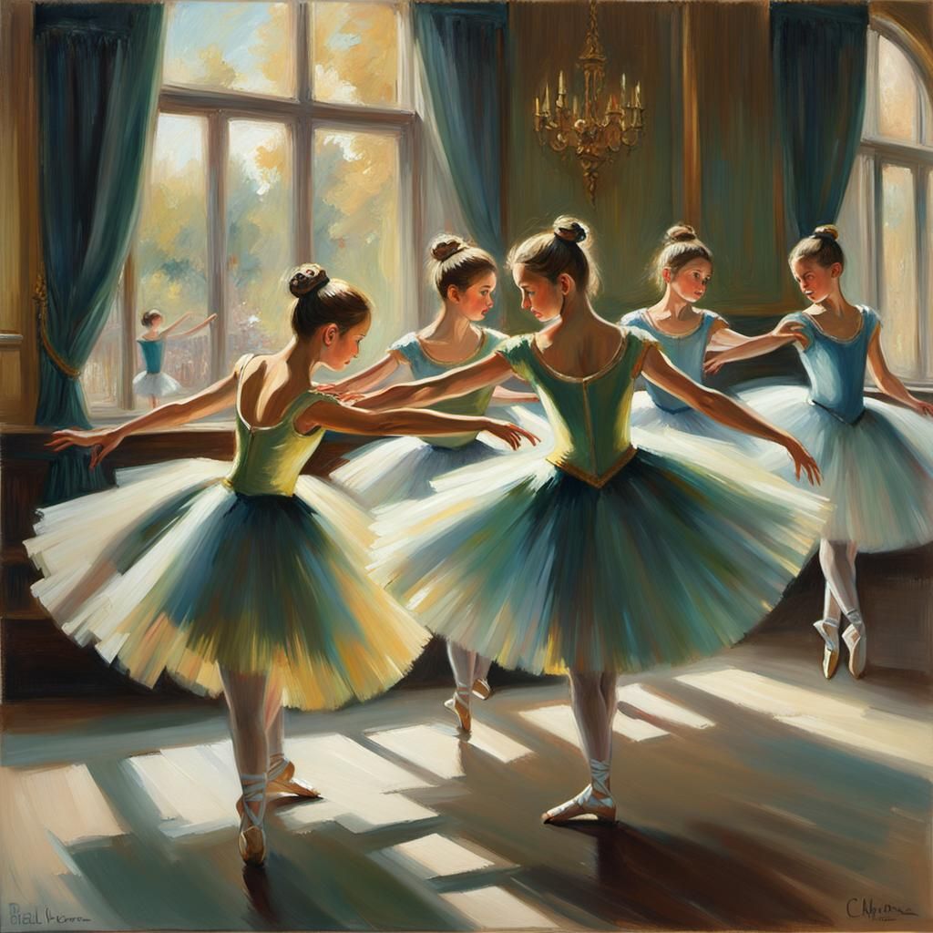 Ballerinas Dancing: Impressionist Oil Painting in Theater