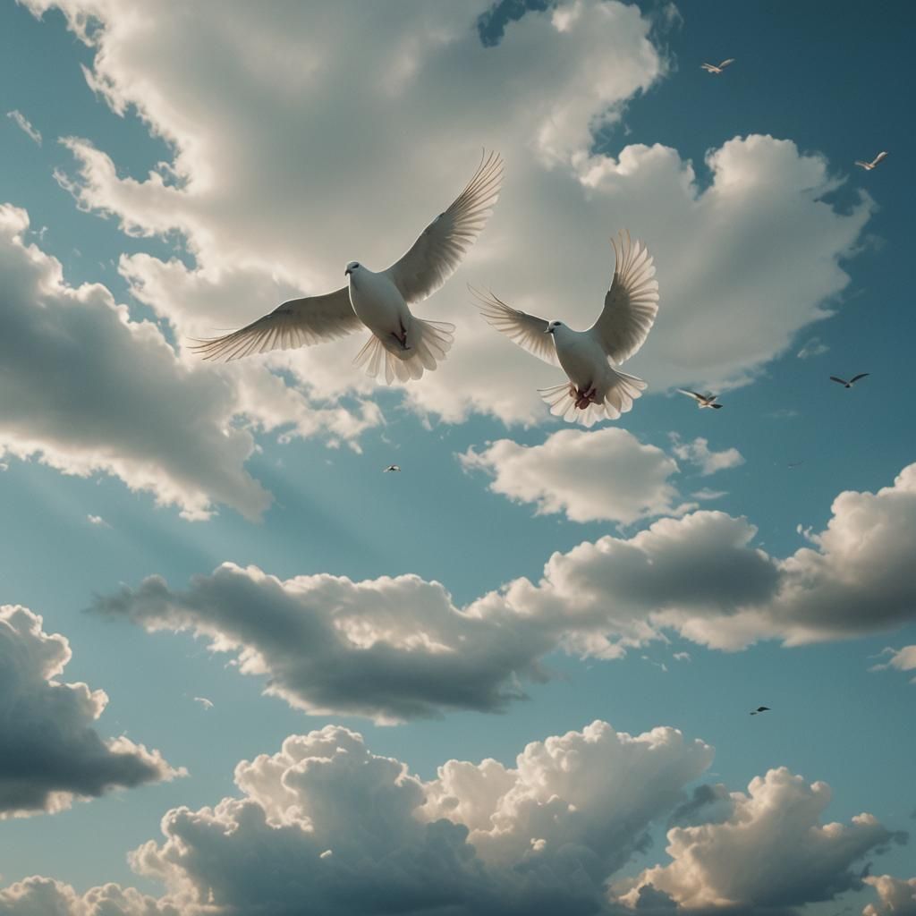 Two White Doves in Flight: A Serene Masterpiece