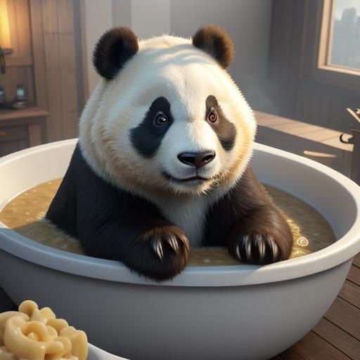 Panda Bathtub Filled with Mac and Cheese