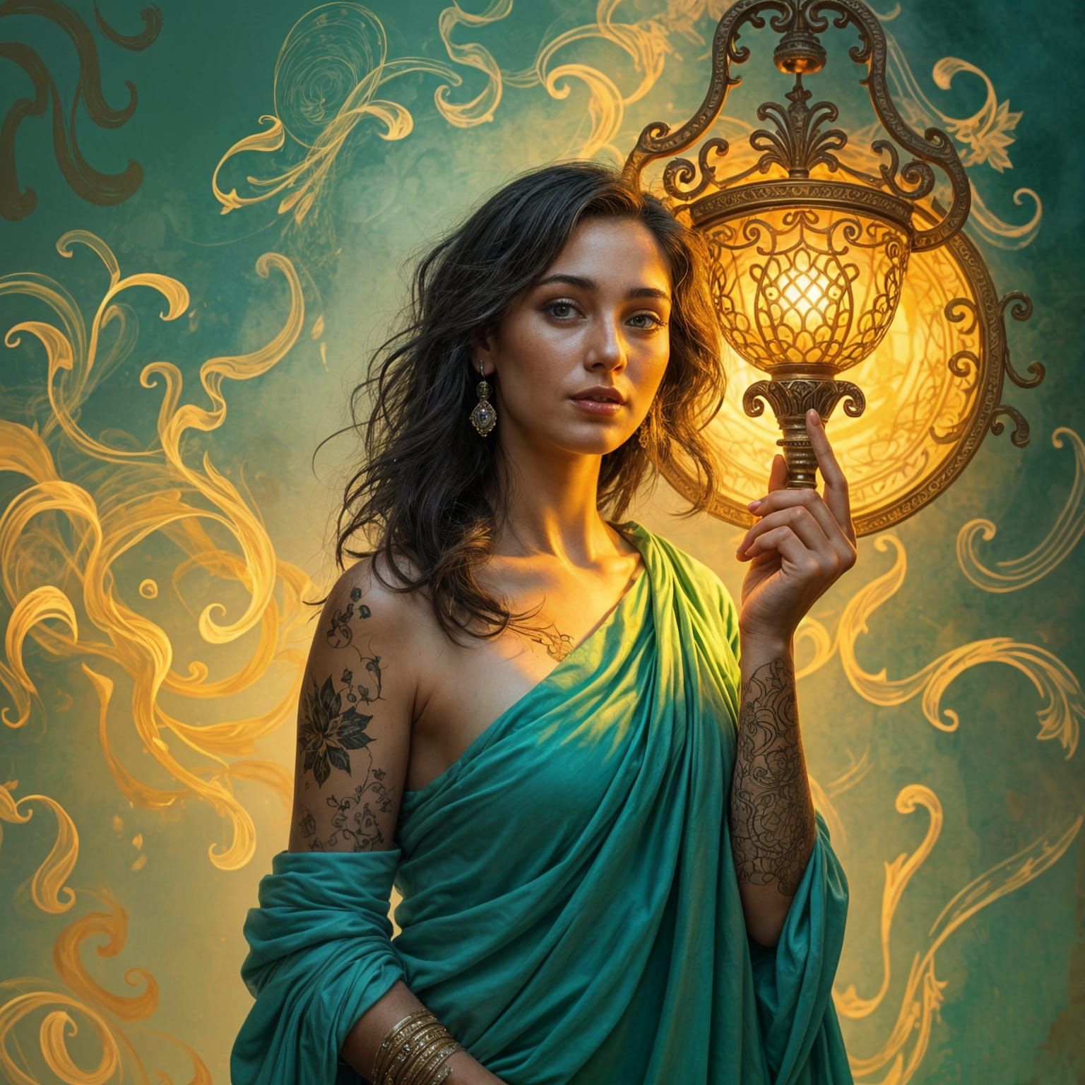 Impressionistic Female Genie Emerging from a Lamp