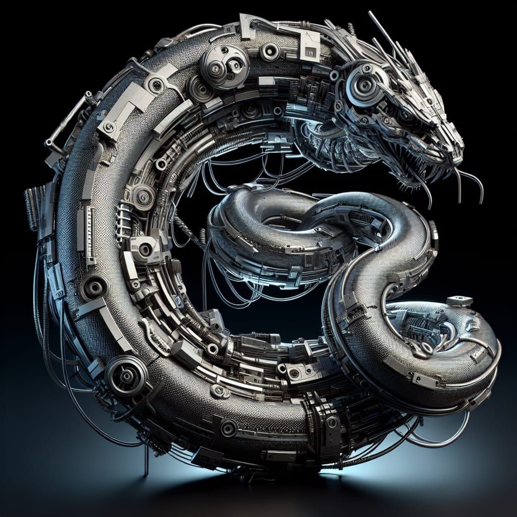 Cybernetic Letter G with Snake in 3D