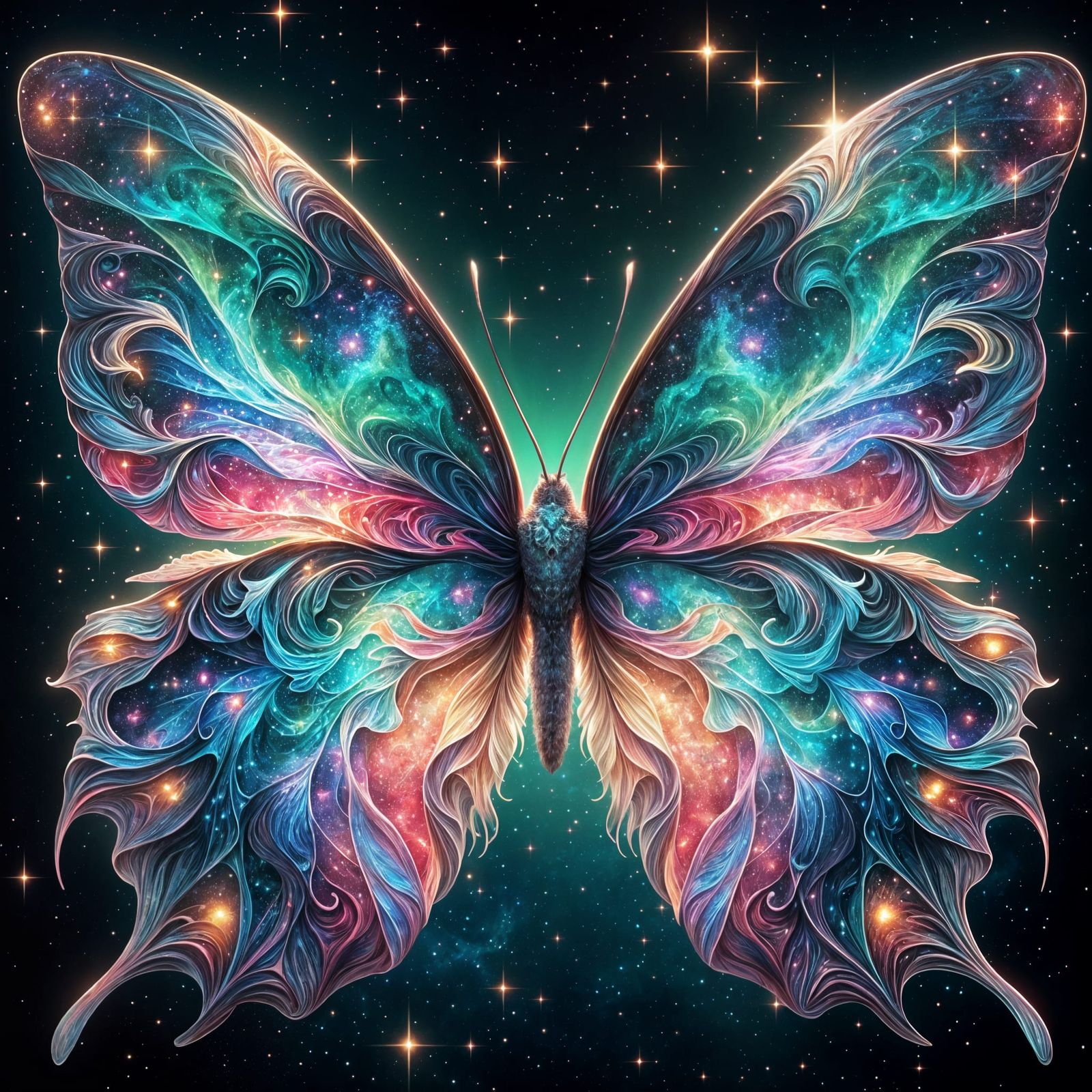 Cosmic Butterfly Wings in Vibrant Digital Illustration