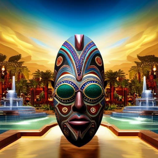 Smiling Zulu Mask in Futuristic African City