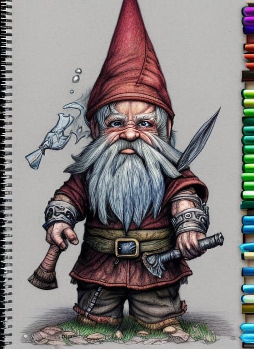 Gnome Warlock Colored Pencil Sketch: Fantasy Art