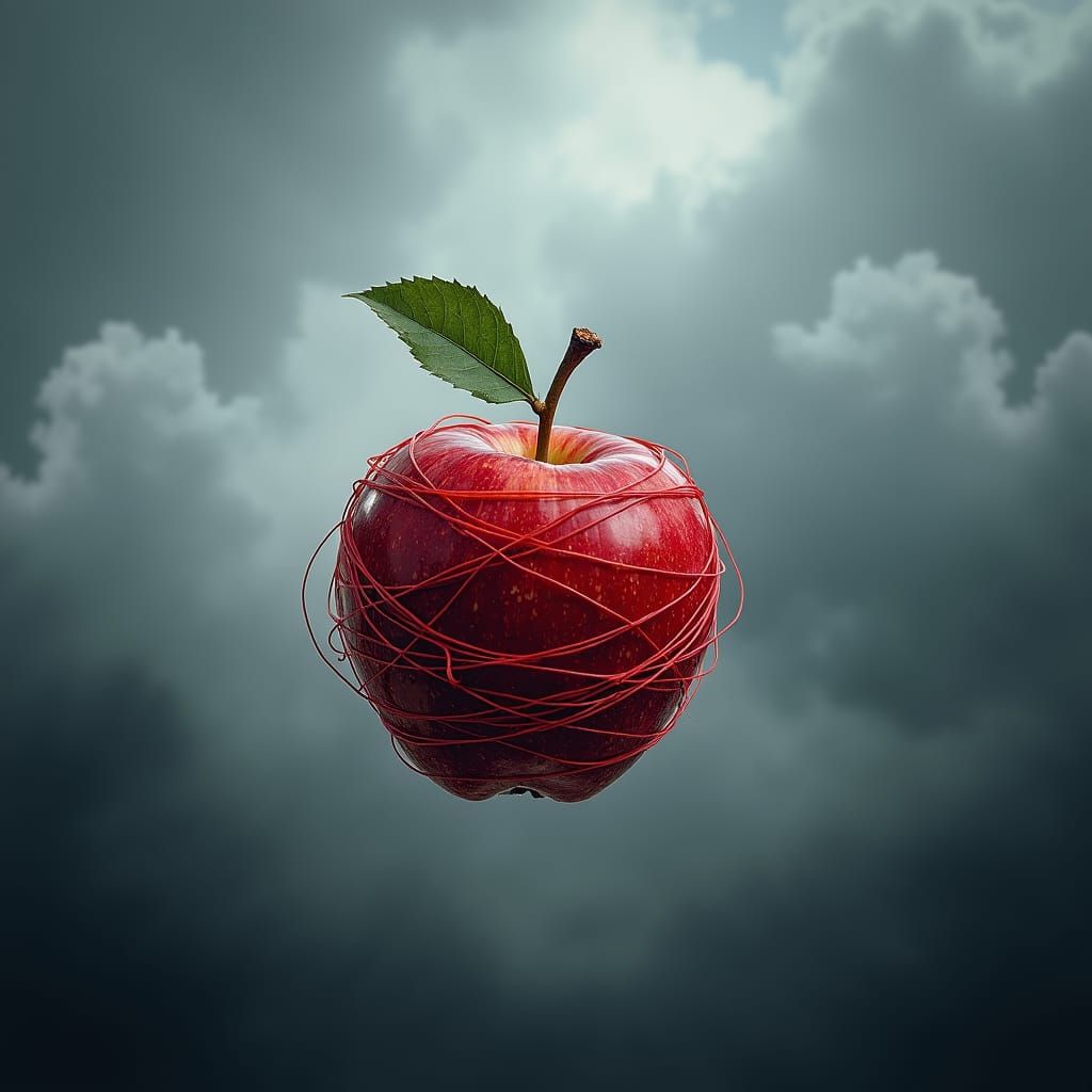 Thread Apple Levitates in Storm Clouds