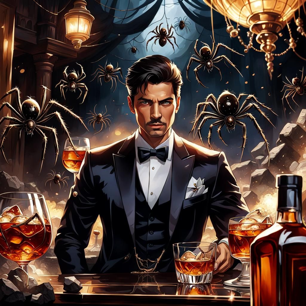 Man in Silk Suit with Spiders and Demon