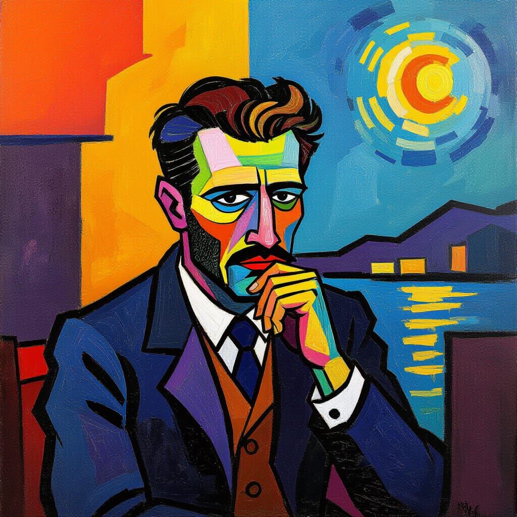 Intense Listener in Neo-Impressionist Style