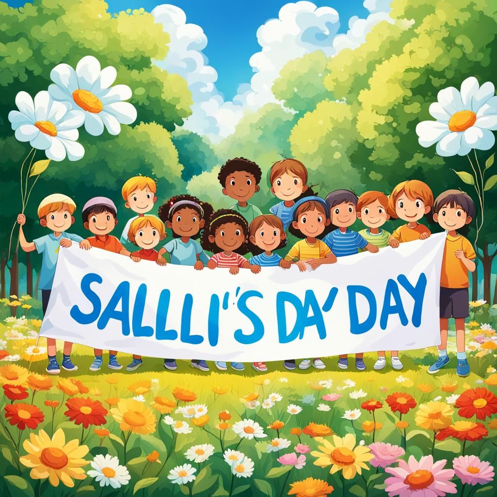 Multicultural Children Celebrate Sallis Day in Flower Park