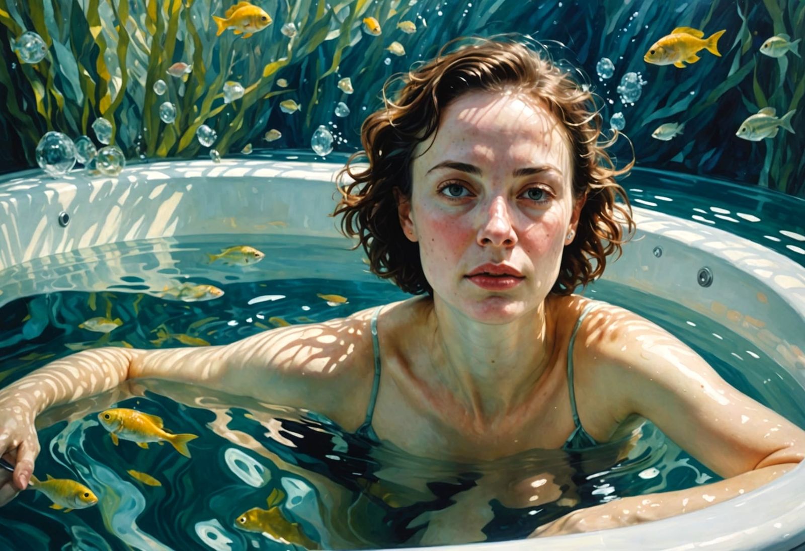 Underwater Bather in Surreal Aquatic Light