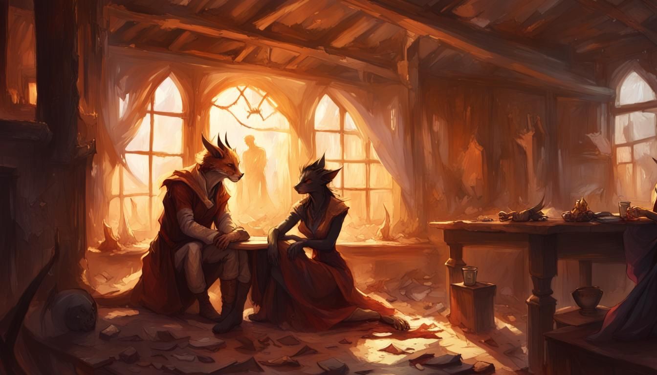 Scarred Tabaxi Man and Tiefling Woman Seek Refuge in Shatter...