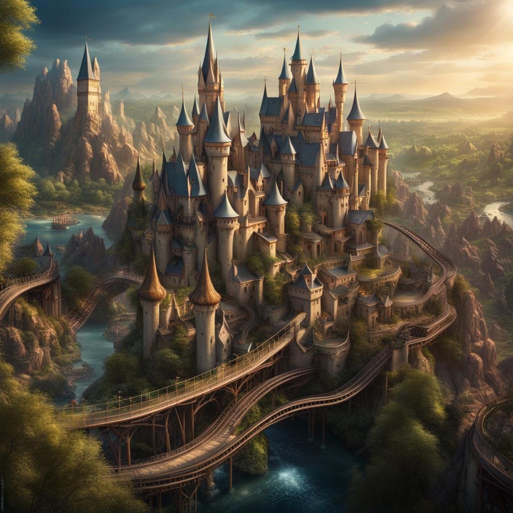 Medieval Theme Park With Rides in Digital Matte Painting