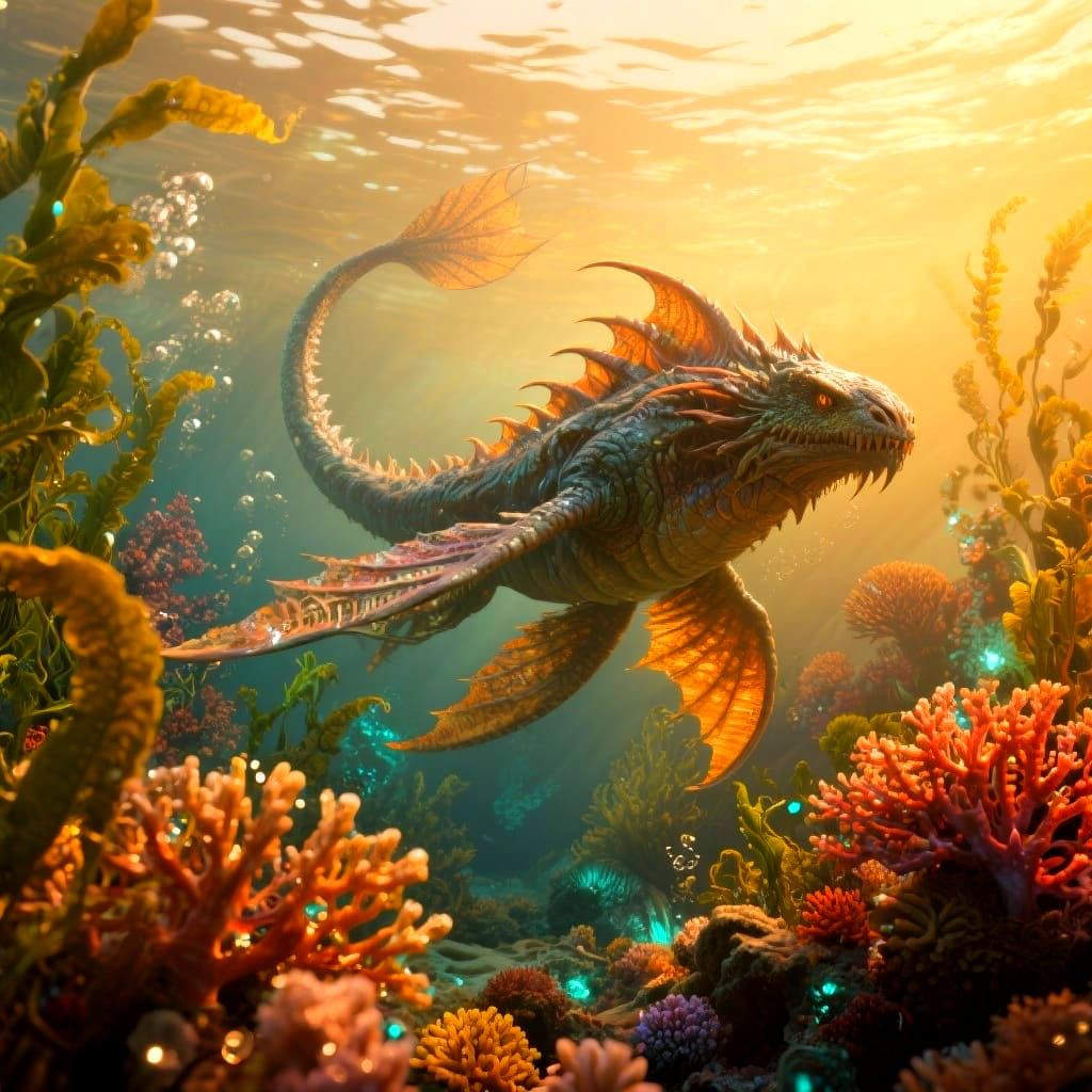 Sea Monster in Bioluminescent Coral Reef