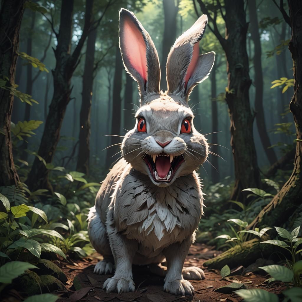 Menacing Bunny in Dark Forest: 3D Anime Art