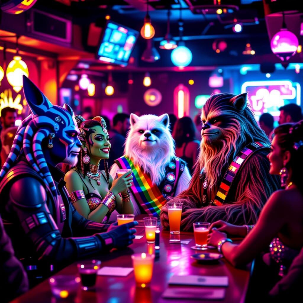 Star Wars Cantina: Queer Edition
Imagine the iconic Mos Eisley Cantina, but it's a vibrant, bustling gay bar on a distan...
