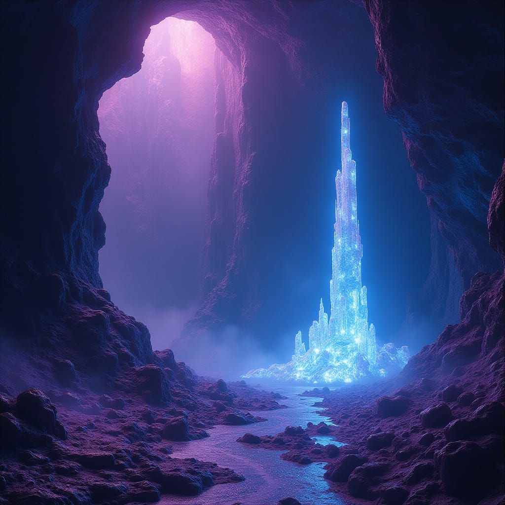 Ethereal Cosmic Dreamscape with Glowing Crystals and Rocks