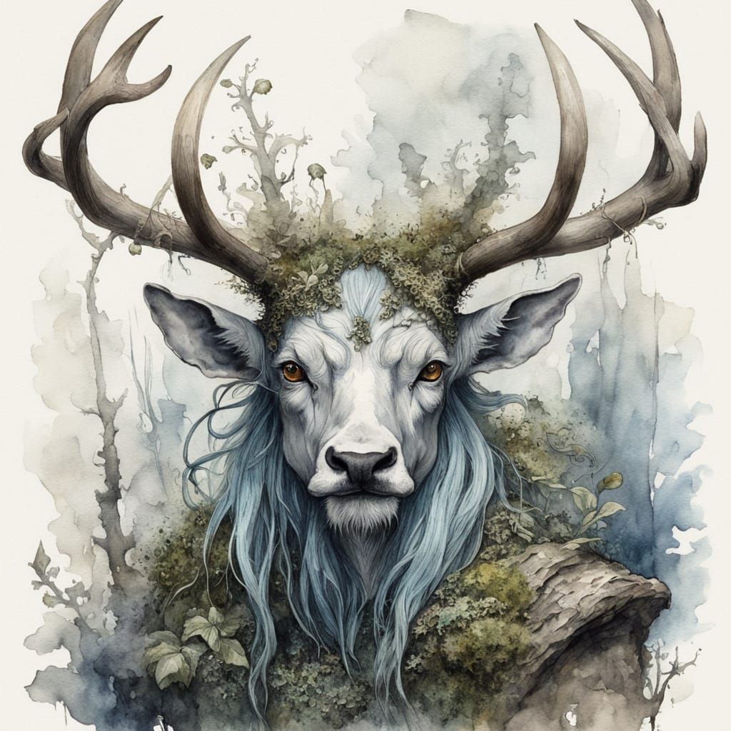 Magical Elven Forest Creature with Pale Blue Eyes