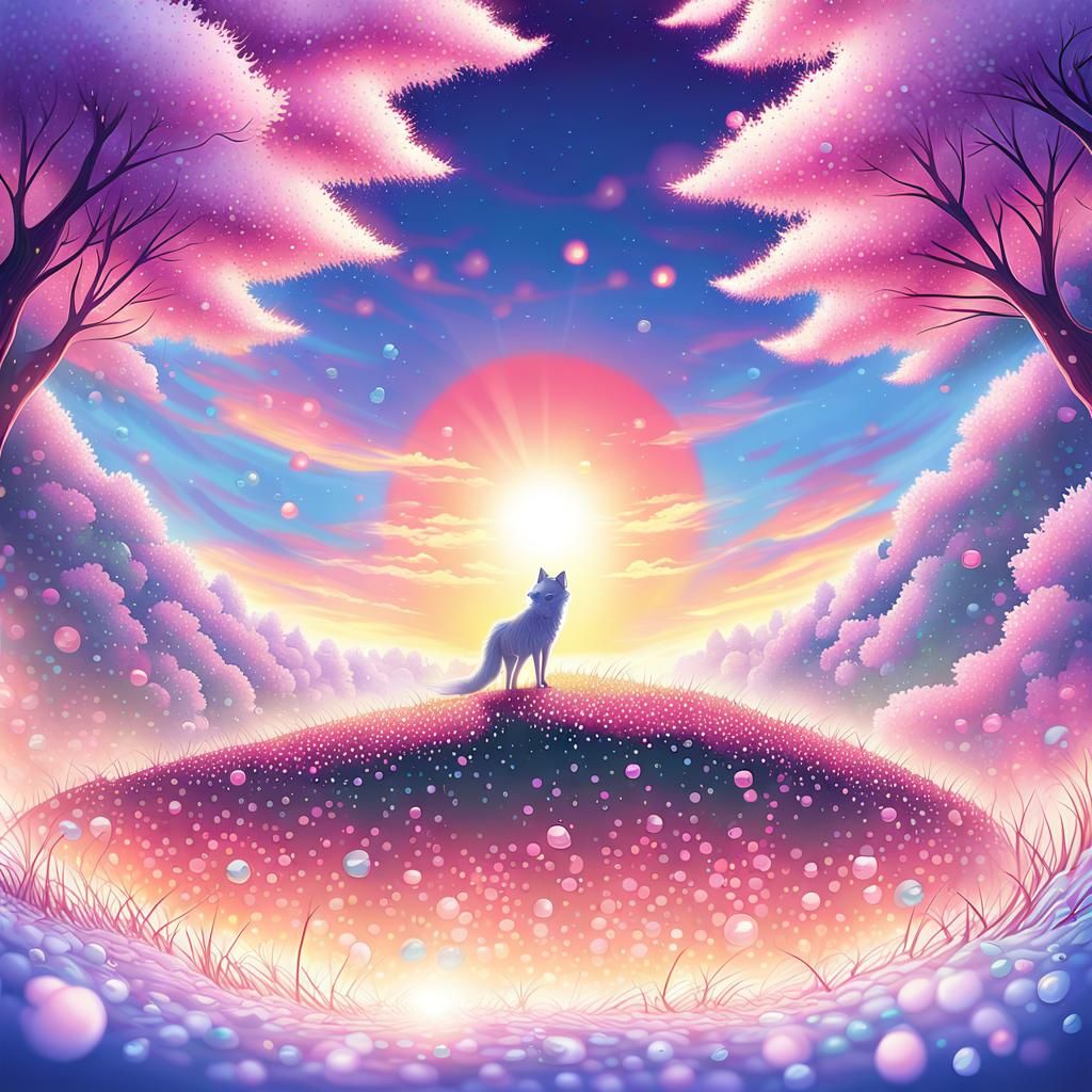 Wolf and Cherry Blossoms in Anime Style