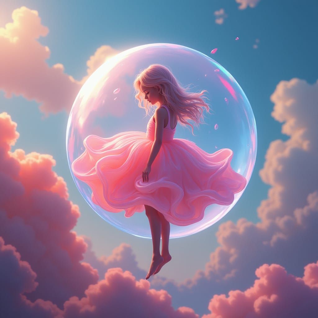 Iridescent Jello Girl in Dreamy Landscape