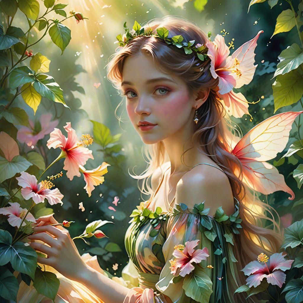 Surreal Hibiscus Fairy in Whimsical Wonder
