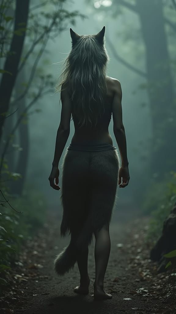 Cinematic Film Still of Anthro Wolf Girl in Draped Clothing