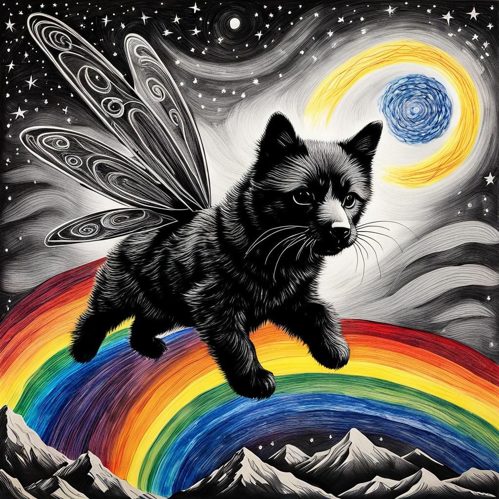 Luminous Fairy Child in Starry Night Drawing