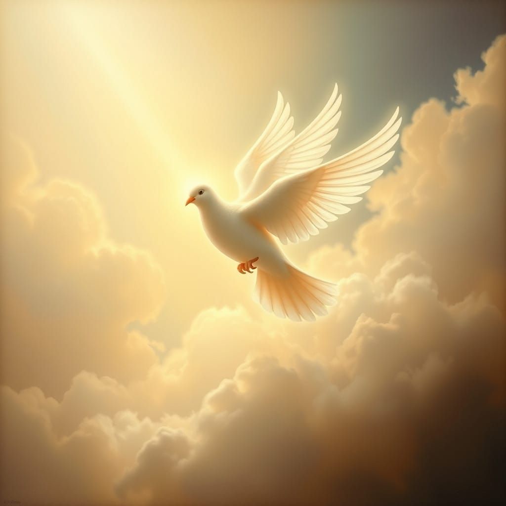 Ethereal Dove Descends in Soft Golden Light