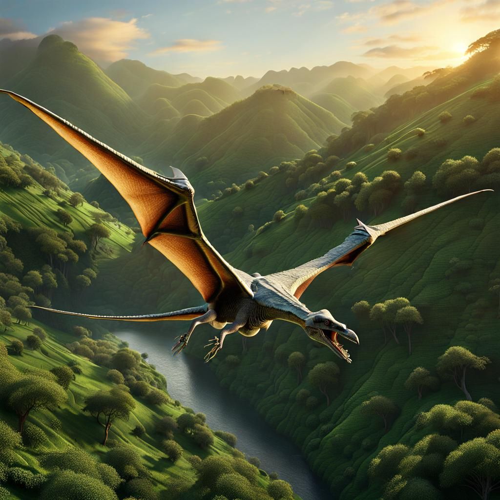 Photorealistic Pterodactyl Flight Over Prehistoric Valley