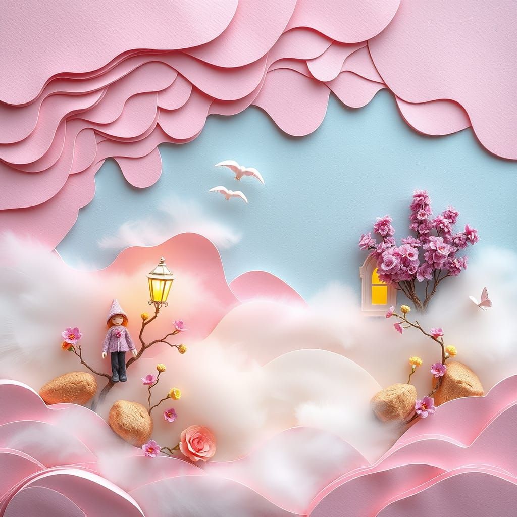 Dreamy, Whimsical Fantasy Scene in Soft Pastel Hues with 3D ...