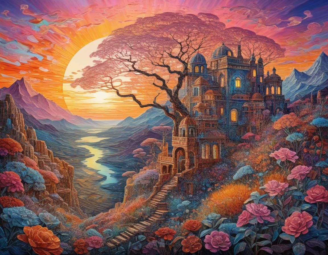 Ethereal Stucco Sunrise in Fauvism Style