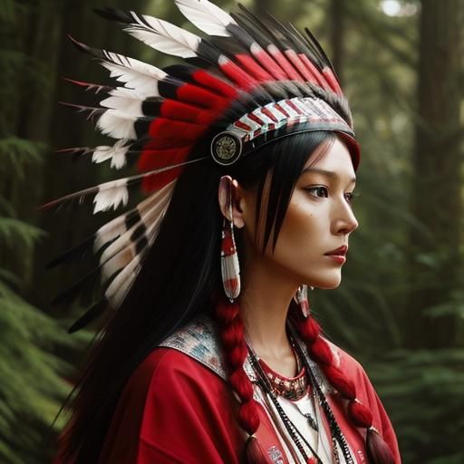 Native American Woman with Woodpecker Headdress