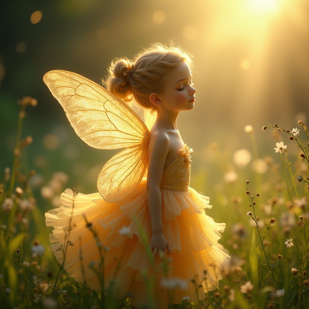 Whimsical Fairy Basks in Golden Sunlight