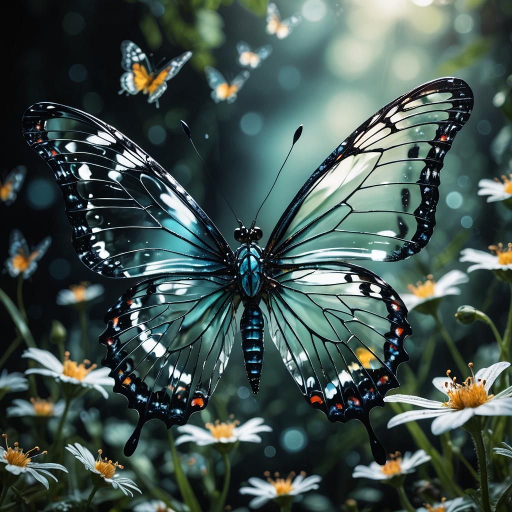 Hyper-Detailed Glass Butterfly in Fairycore Style
