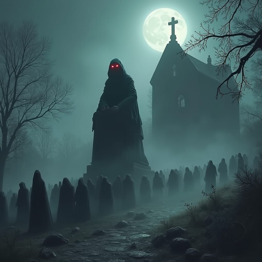Ethereal Graveyard Guardian in Haunting Landscape