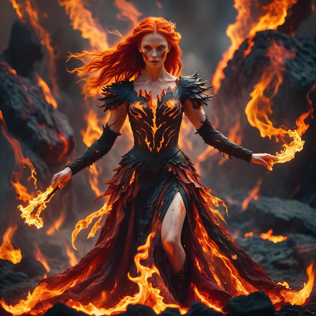Fiery Goddess in a Cinematic Film Still