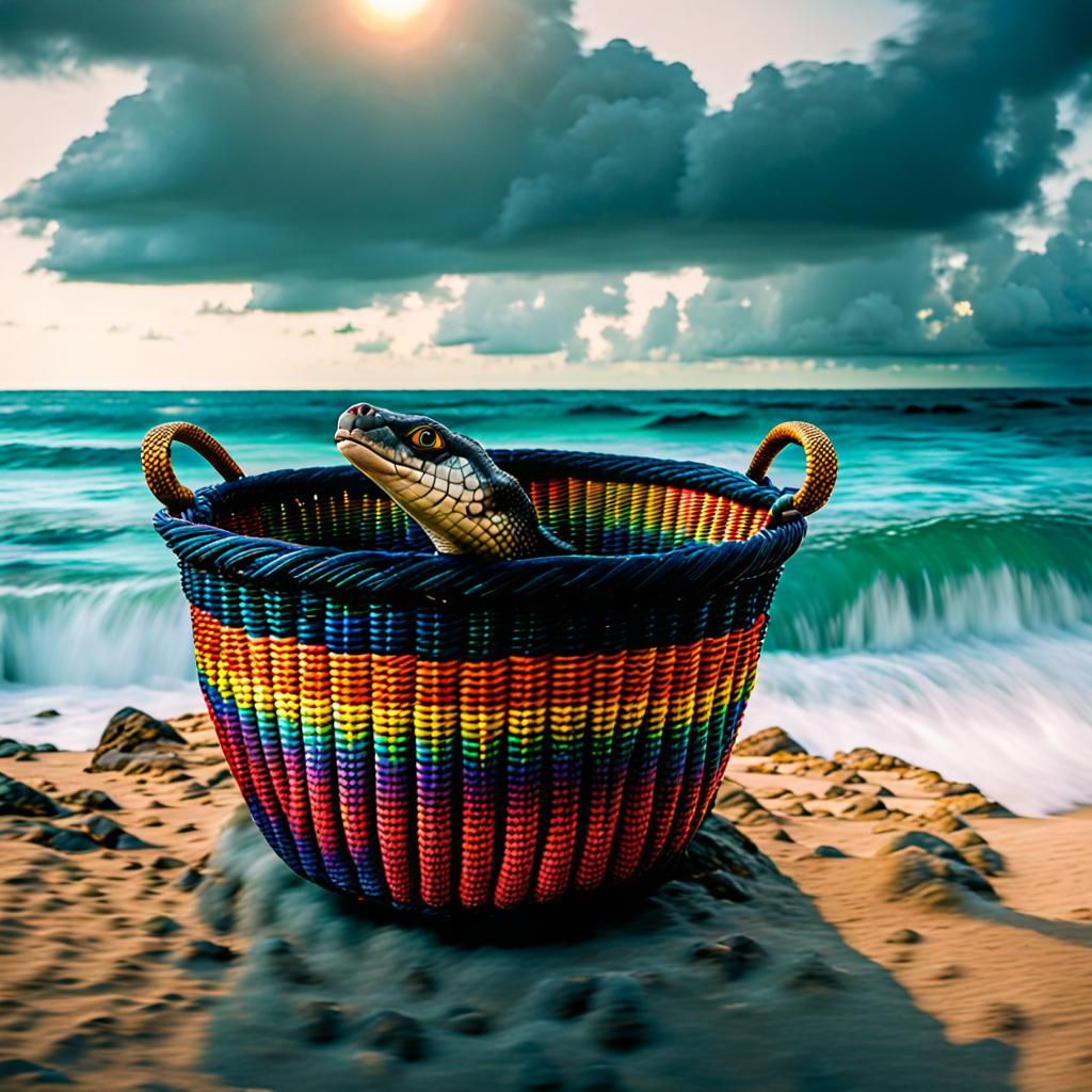 Rainbow Cobra on Lush Island, Fantasy Seascape