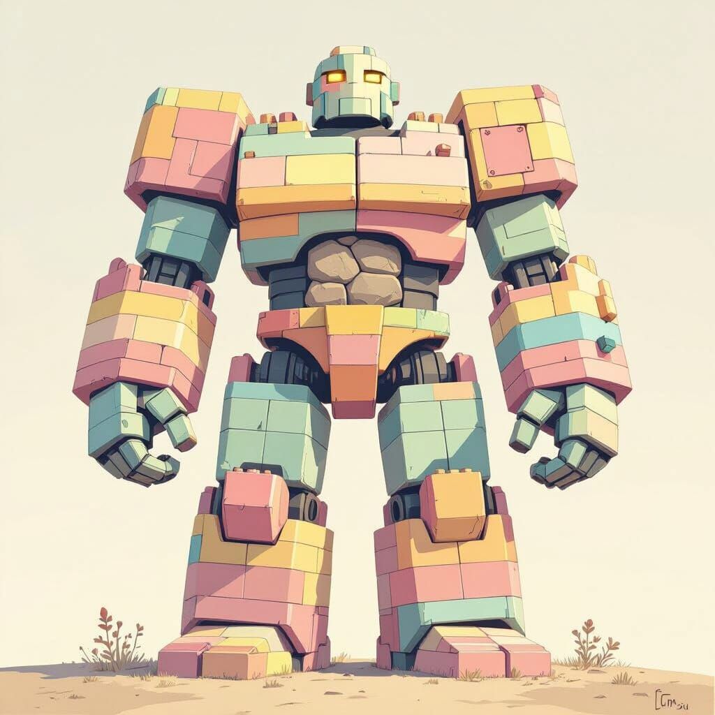 Whimsical Toy Brick Guardian in Pastel Colors