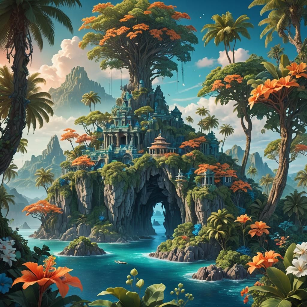 Tropical Coral Palace on Fantastical Coastal Islands