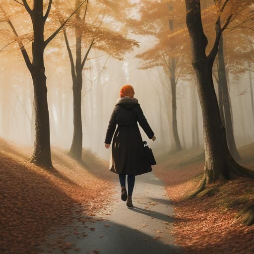 Autumn Colorscape: Woman in Forest with Bokeh