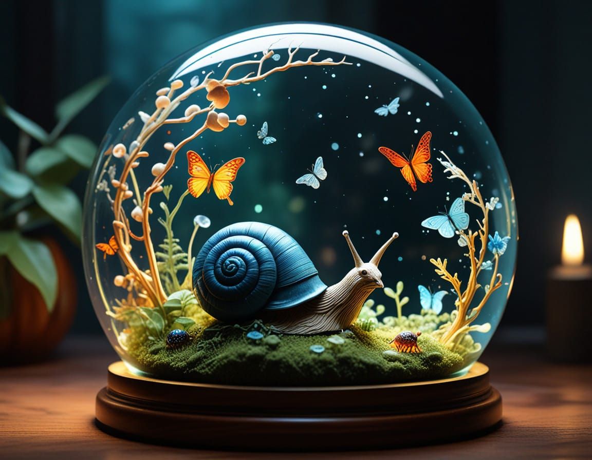 Mystical Wooden Snail in a Dreamlike Landscape
