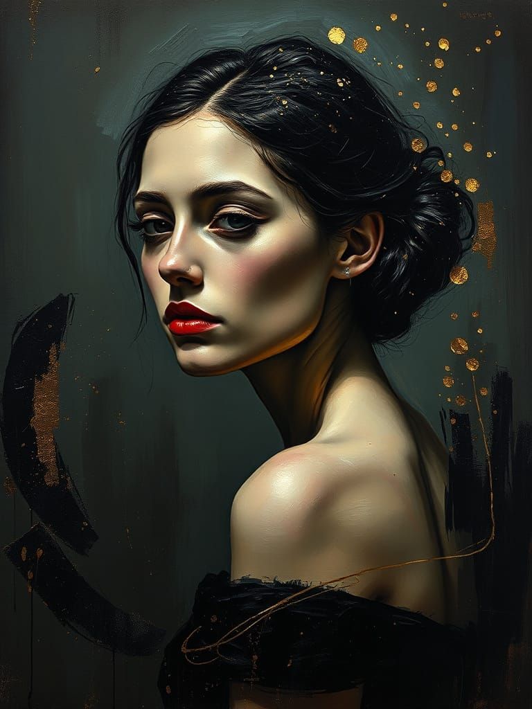 Luxurious Oil Portrait in Dark, Moody Tone