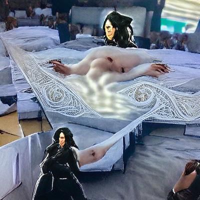 Nude Woman Reclining on White Bed
