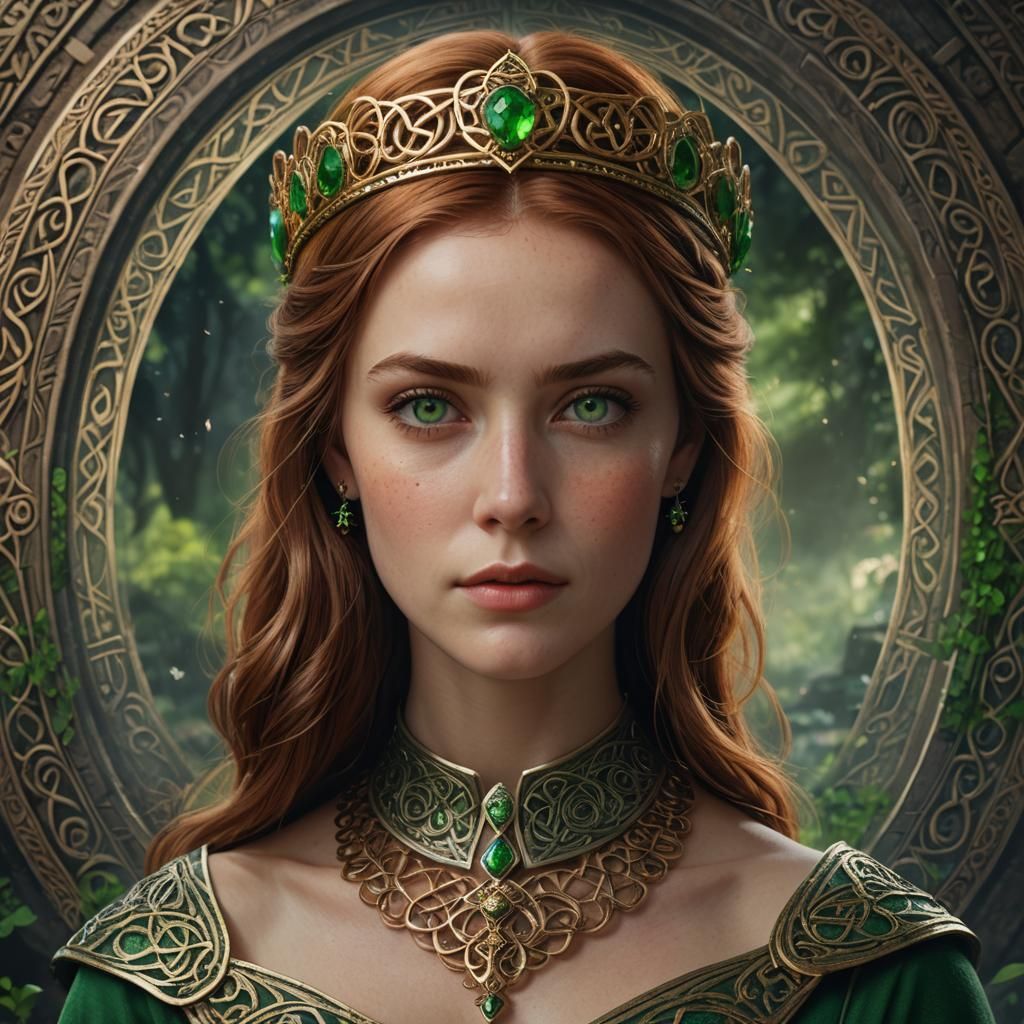 Hyperrealistic Portrait of Woman with Celtic Diadem
