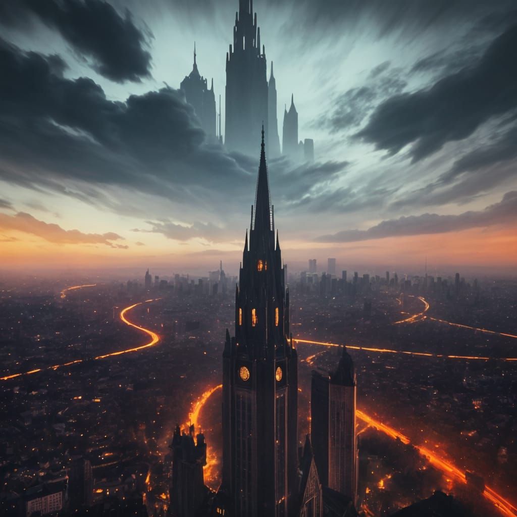 Vampire City Skyline Inspired by Classical Art