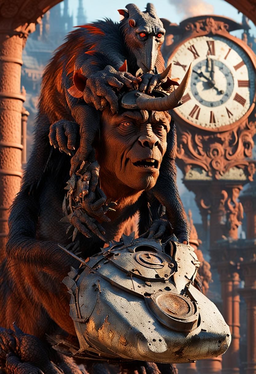 Fierce Gargoyle in Ruined Cityscape