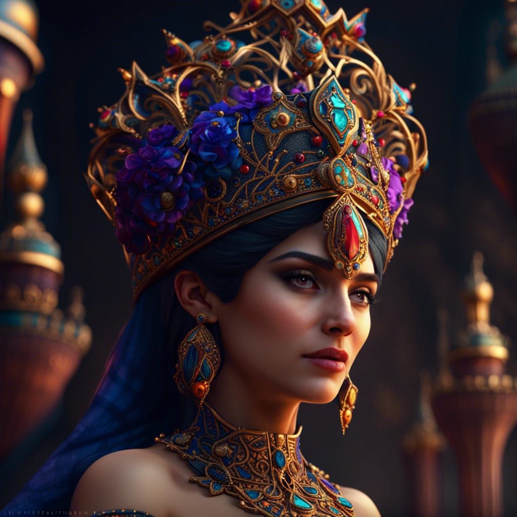 Iranian Style Queen Crown: Detailed Matte Painting
