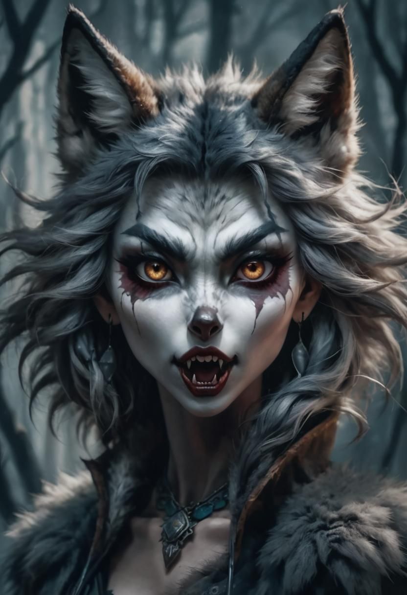 Mystical Wolf Woman Portrait in Photorealistic Style